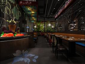 湘菜飯店室內鏤空隔斷裝修效果圖
